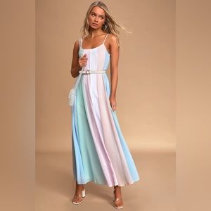 Neon Pastel Colorblock Striped Maxi Dress